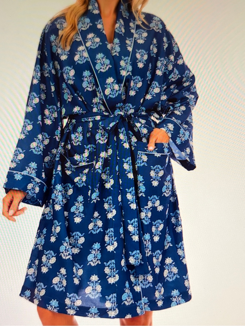 Blue floral block print robe